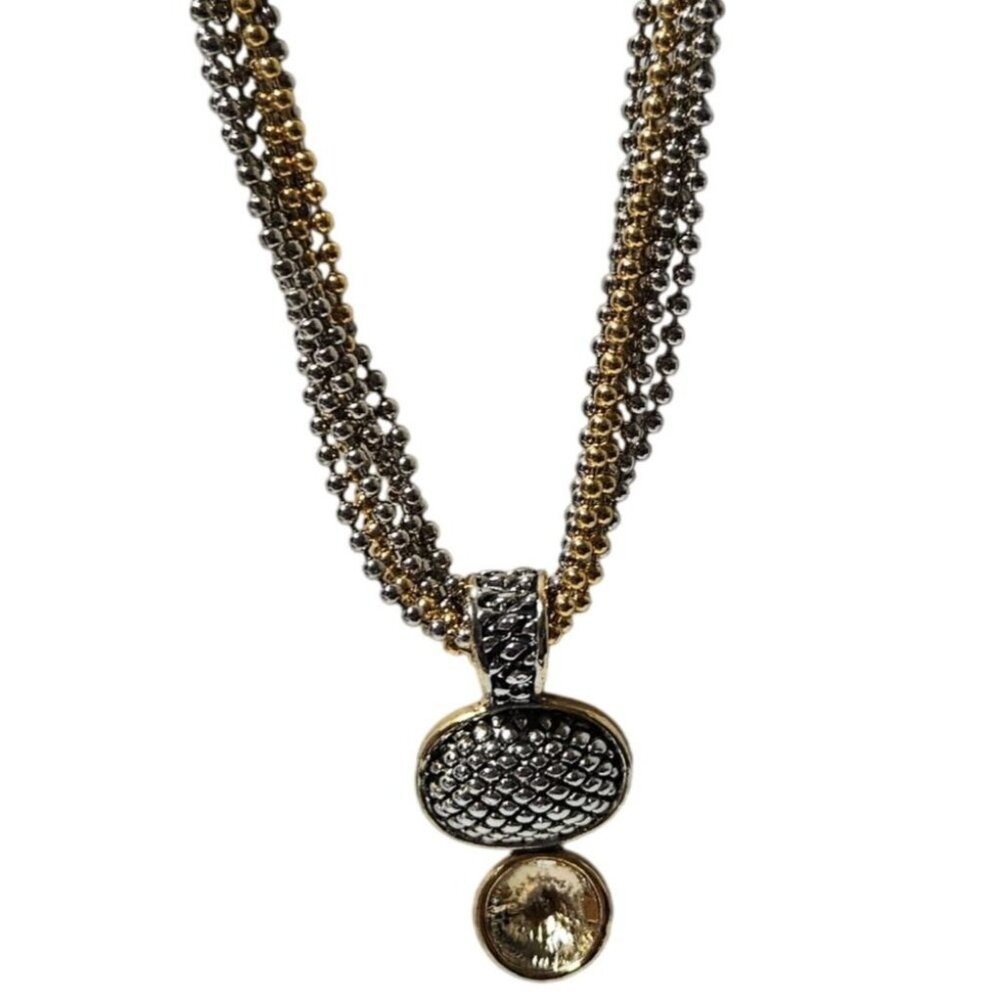 Gold Silver Tone Multi Strand Necklace Textured Oval Round Pendant Jewelry Women
